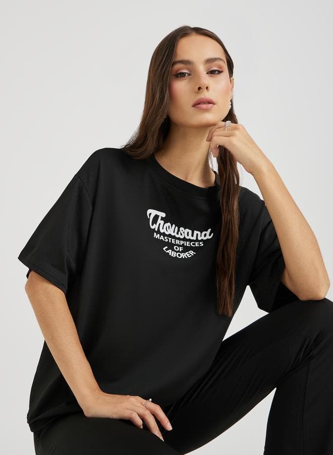Typography Printed Short Sleeve T-Shirt and Leggings Co-Ords - Image 1