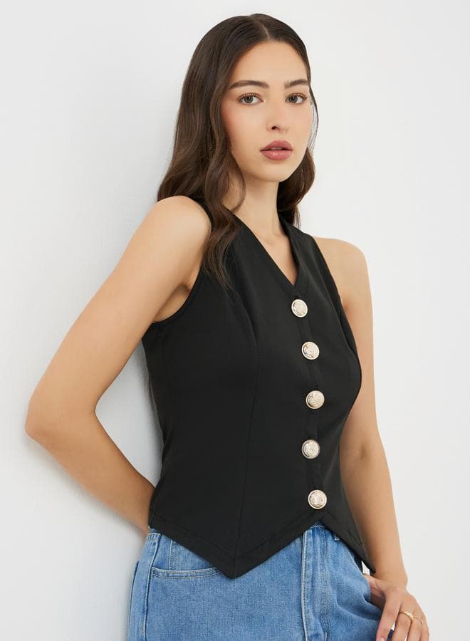 Solid Sleeveless V-Neck Blouse - Image 1