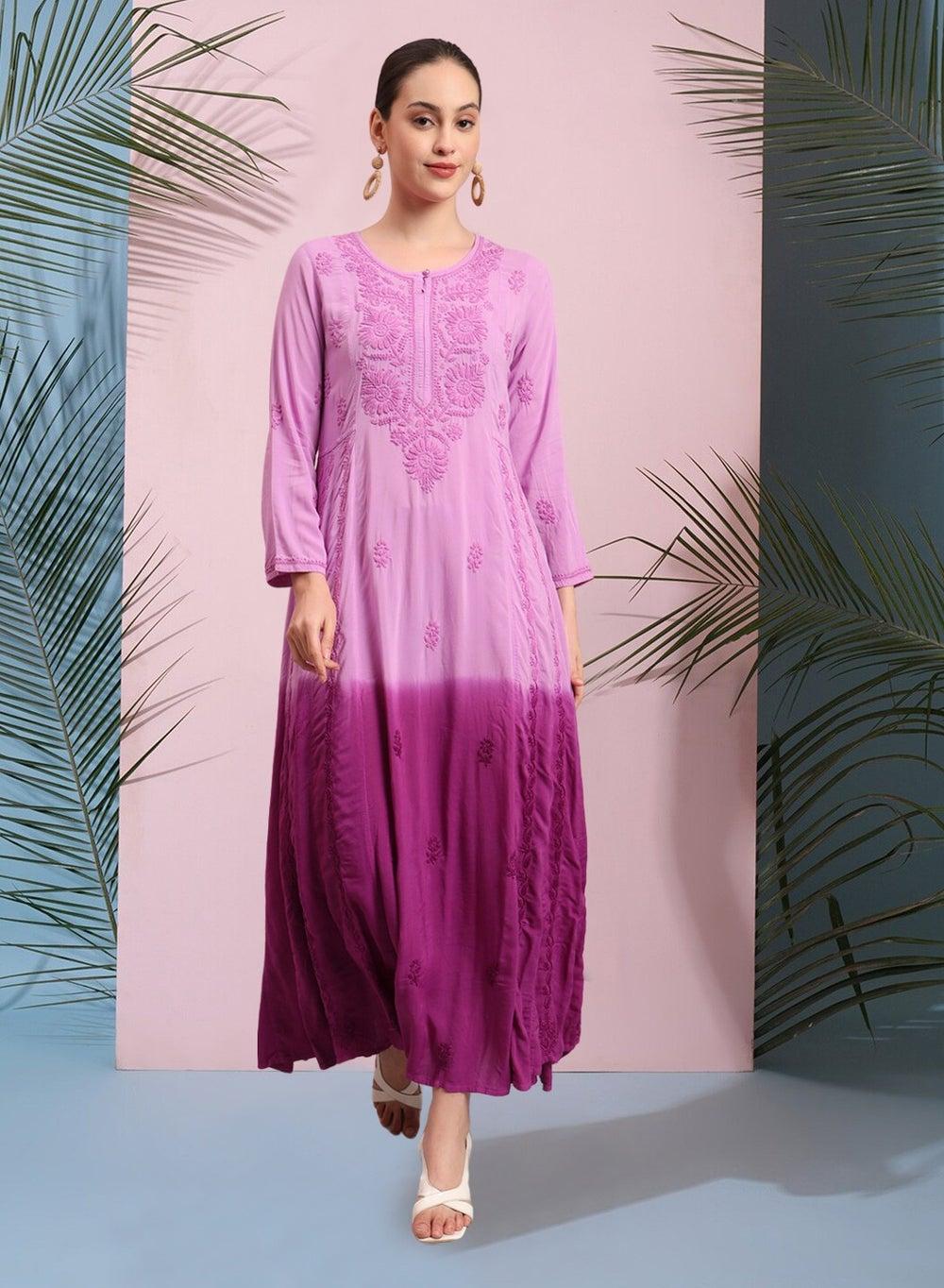 Hand Embroidered Chikankari Modal Ombre Jalabiya AL4018 - Image 1