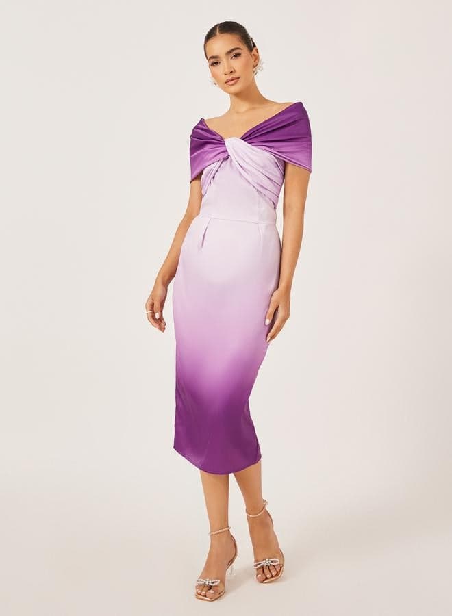 Ombre Satin Off-Shoulder Midi Dress - Image 1