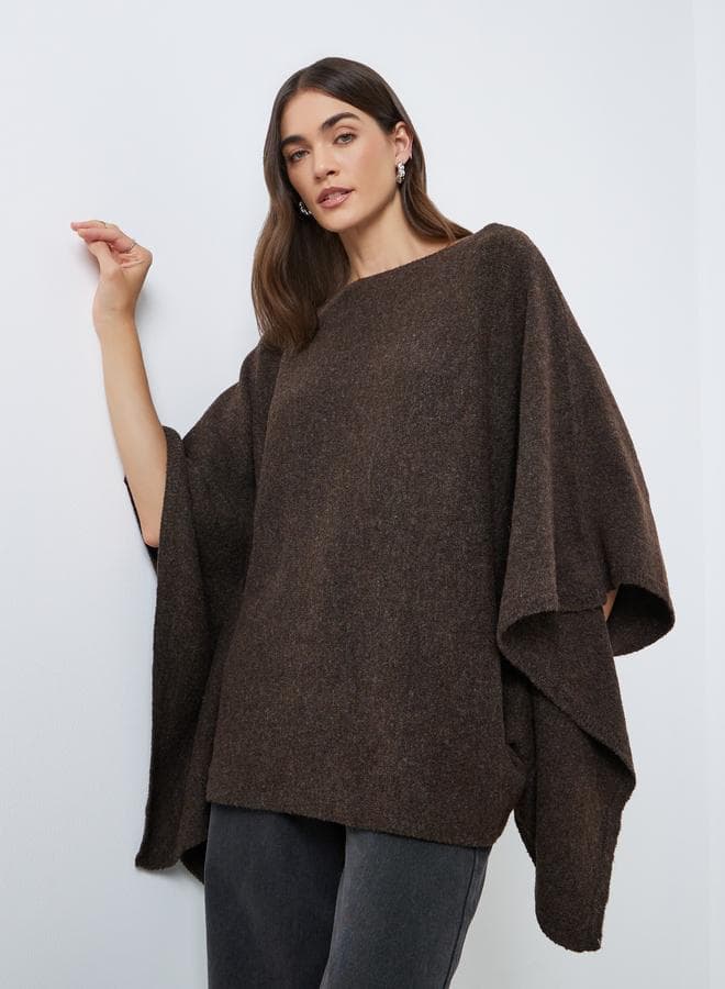 Styli Brown Oversized Knit Cape Sweater - Image 1