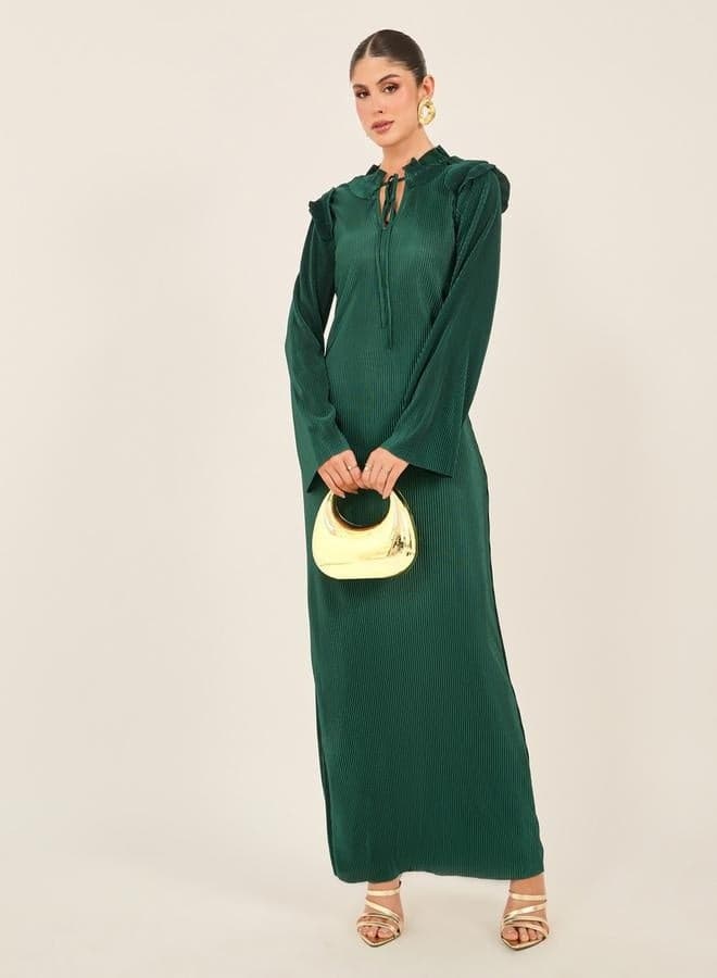 Textured Tie-Up Neck Shift Maxi Dress - Image 1