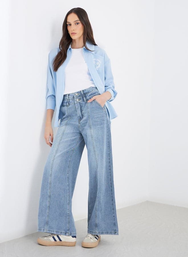 High Rise Wide Leg Jeans with Pintuck Detail - Image 1