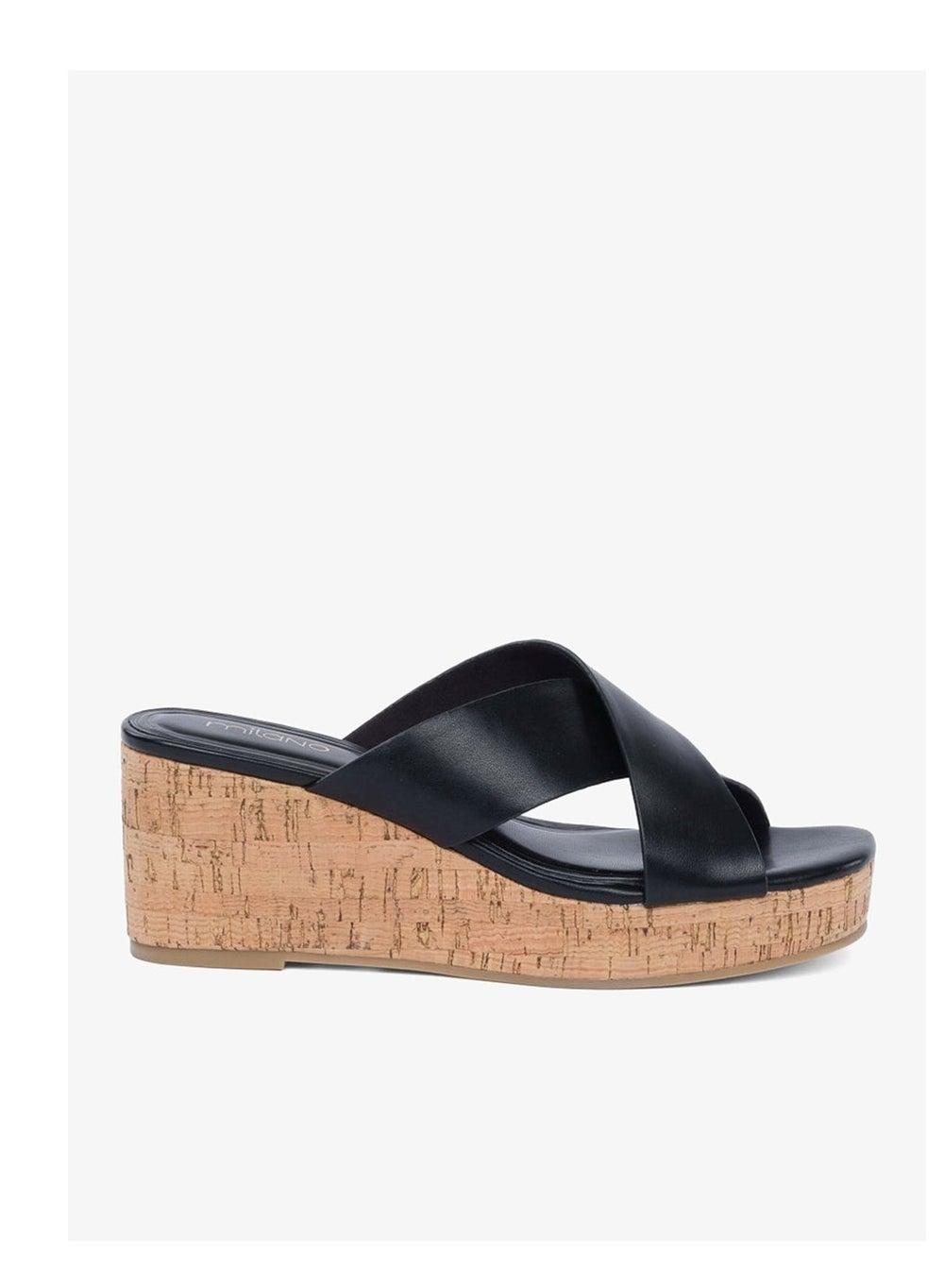 ELODIE Criss-Cross Cork Wedge Sandals - Image 1