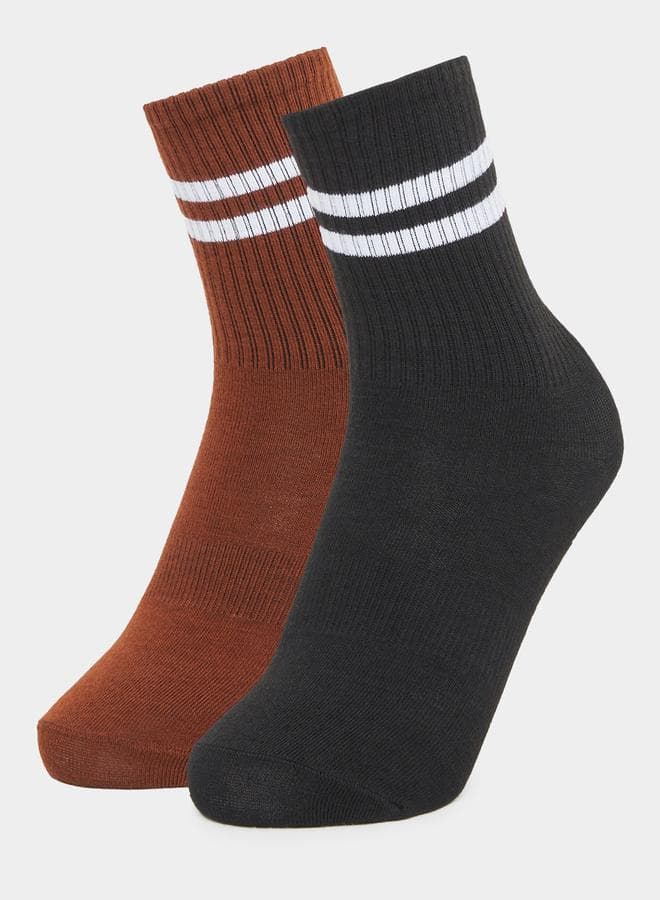Styli Set of 2 Contrast Striped Socks - Image 1
