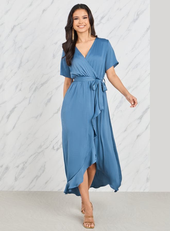 Styli Ruffle Asymmetric Hem Wrap Midi Dress - Image 1