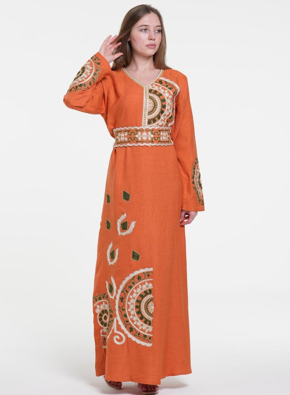 Embroidered Jalabiya Dress with Belt - Image 1