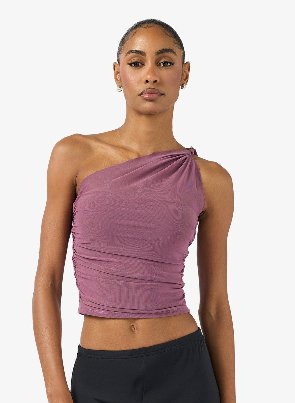 One Shoulder Mesh Detail Training Top - Image 1