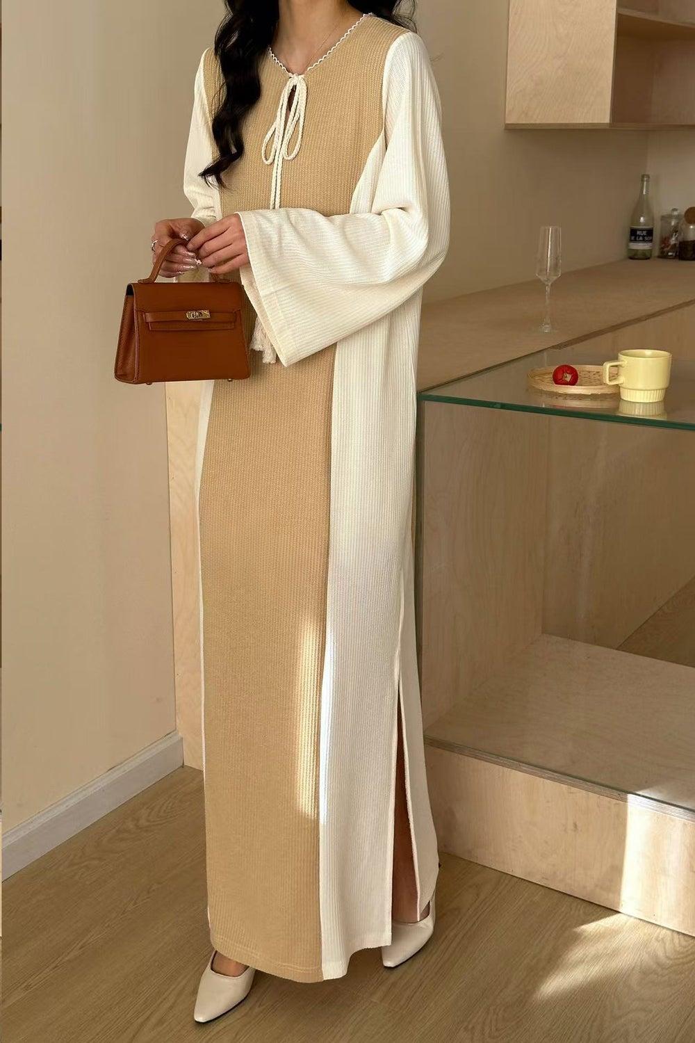 Maxi Contrast Textured Kaftan Dress - Image 1