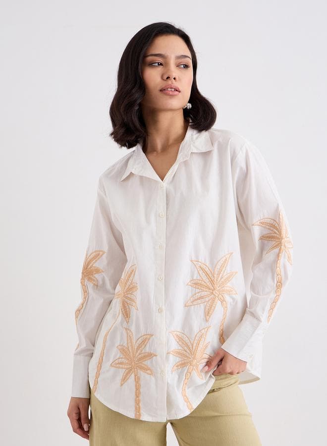 Styli Embroidered Oversized Long Sleeve Shirt - Image 1