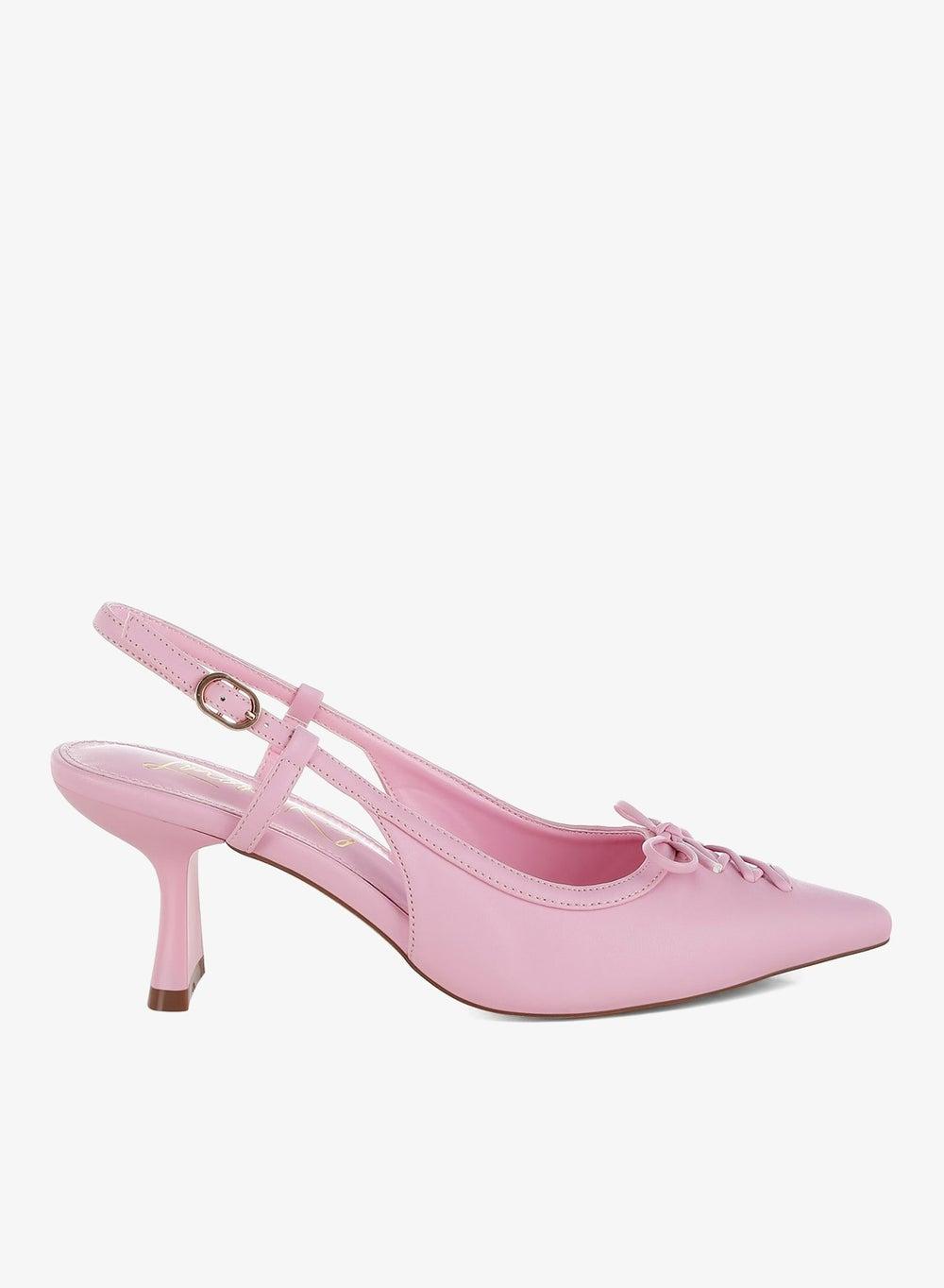Pink Pointy Kitten Heel Slingbacks with Lace-Up Detail - Image 1