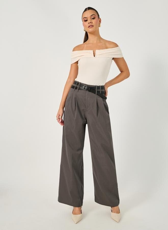 Styli Wide Waistband Pants with Cross Over Belt Detail - Image 1