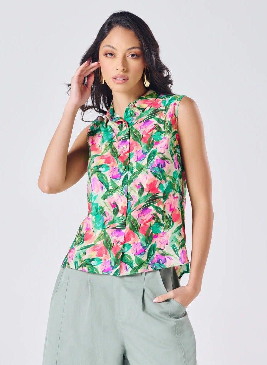 Sleeveless Printed Shirt Top for Women - Image 1
