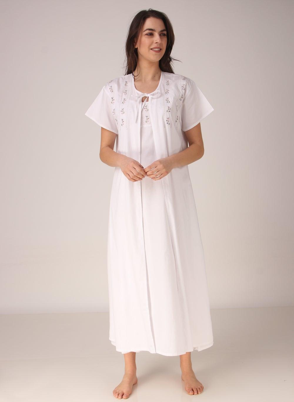 Brianna White Nightdress and Gown Set - Image 1