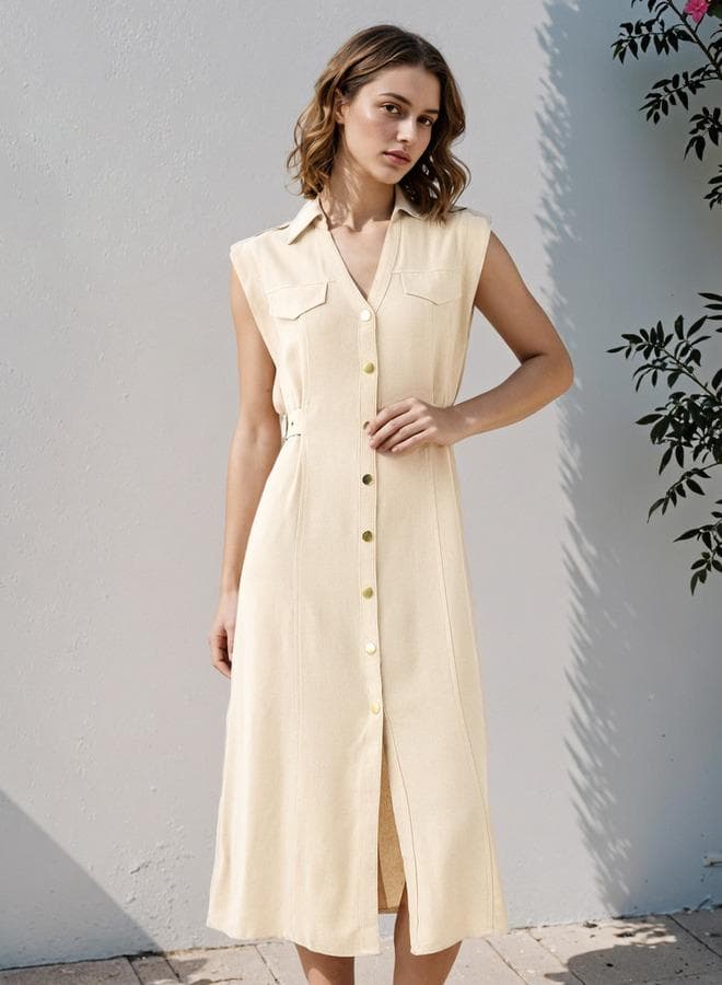 Lee Cooper Sleeveless Belted Cotton Maxi Dress - Image 1