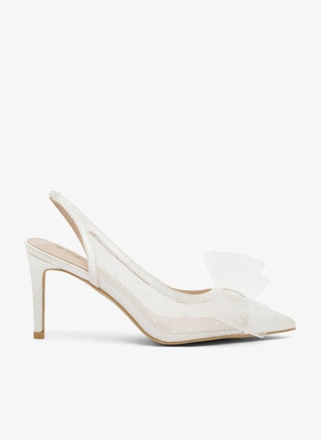 Mesh Sling Back Pumps with Bow Detail - Image 1