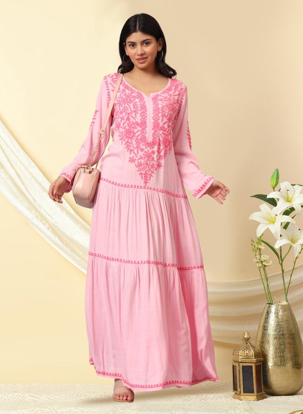Hand Embroidered Lucknowi Chikankari Cotton Jalabiya AL3942 - Image 1