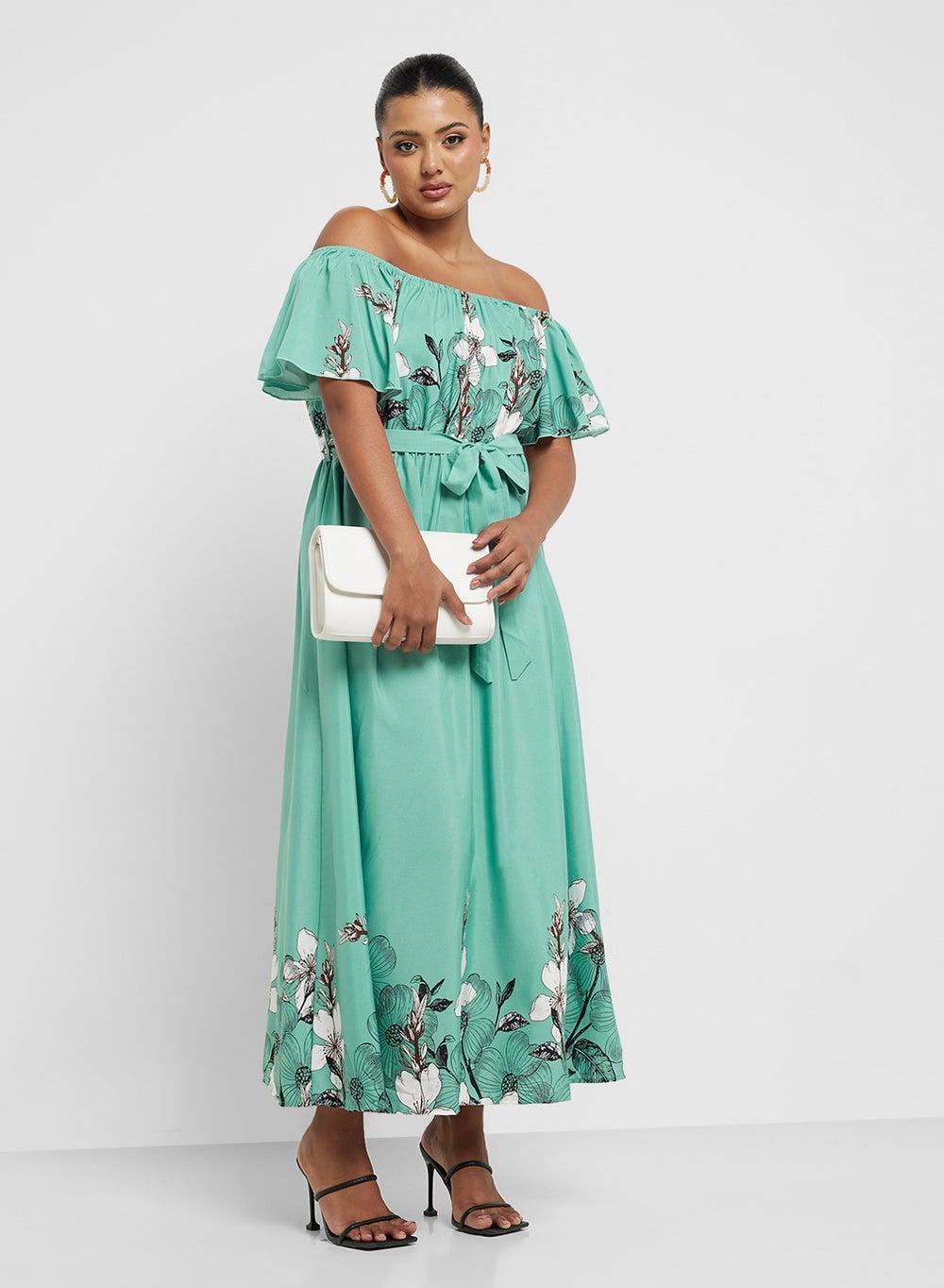 Floral Off-Shoulder Ankle-Length Maxi Dress - Image 1
