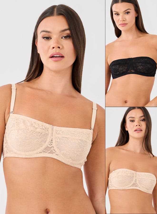 Pack of 2 Padded Wired Lace Balconette Multiway Bras - Image 1