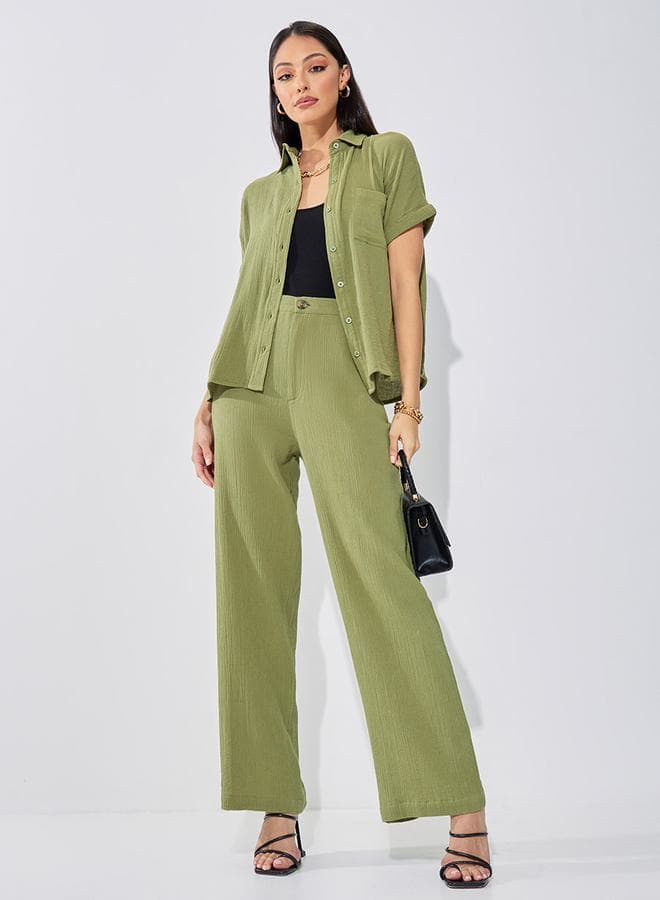 High Rise Wide Leg Textured Trouser - Image 1