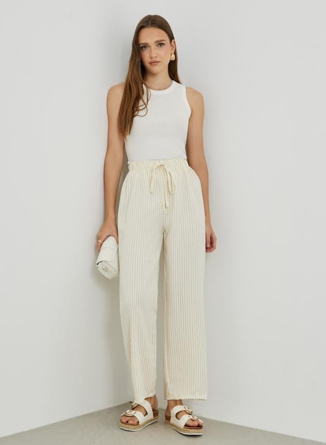 Texture Stripes Straight Leg Drawstring Pants - Image 1