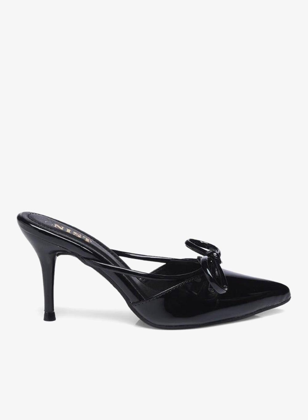 GNIST Pointed Toe Stiletto Heel Mules with Bow Detail - Image 1