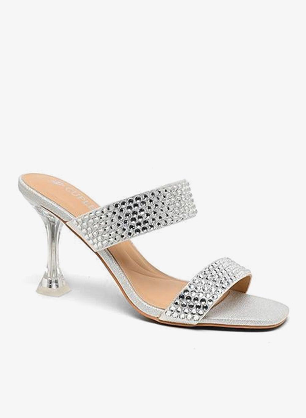High-Heeled Mules with Dual Embellished Straps - Image 1