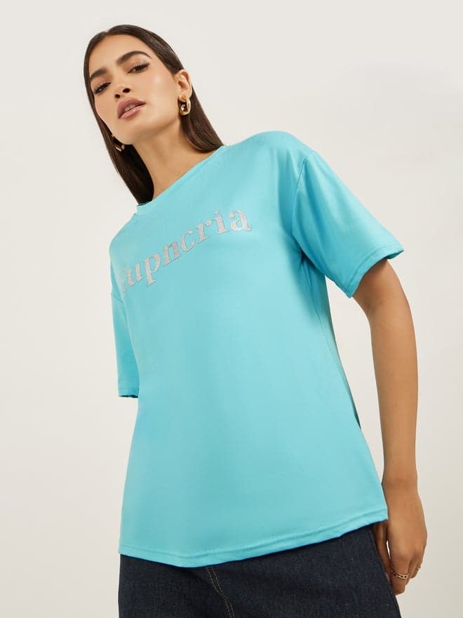 Euphoria Slogan Print Oversized Short Sleeve T-Shirt - Image 1