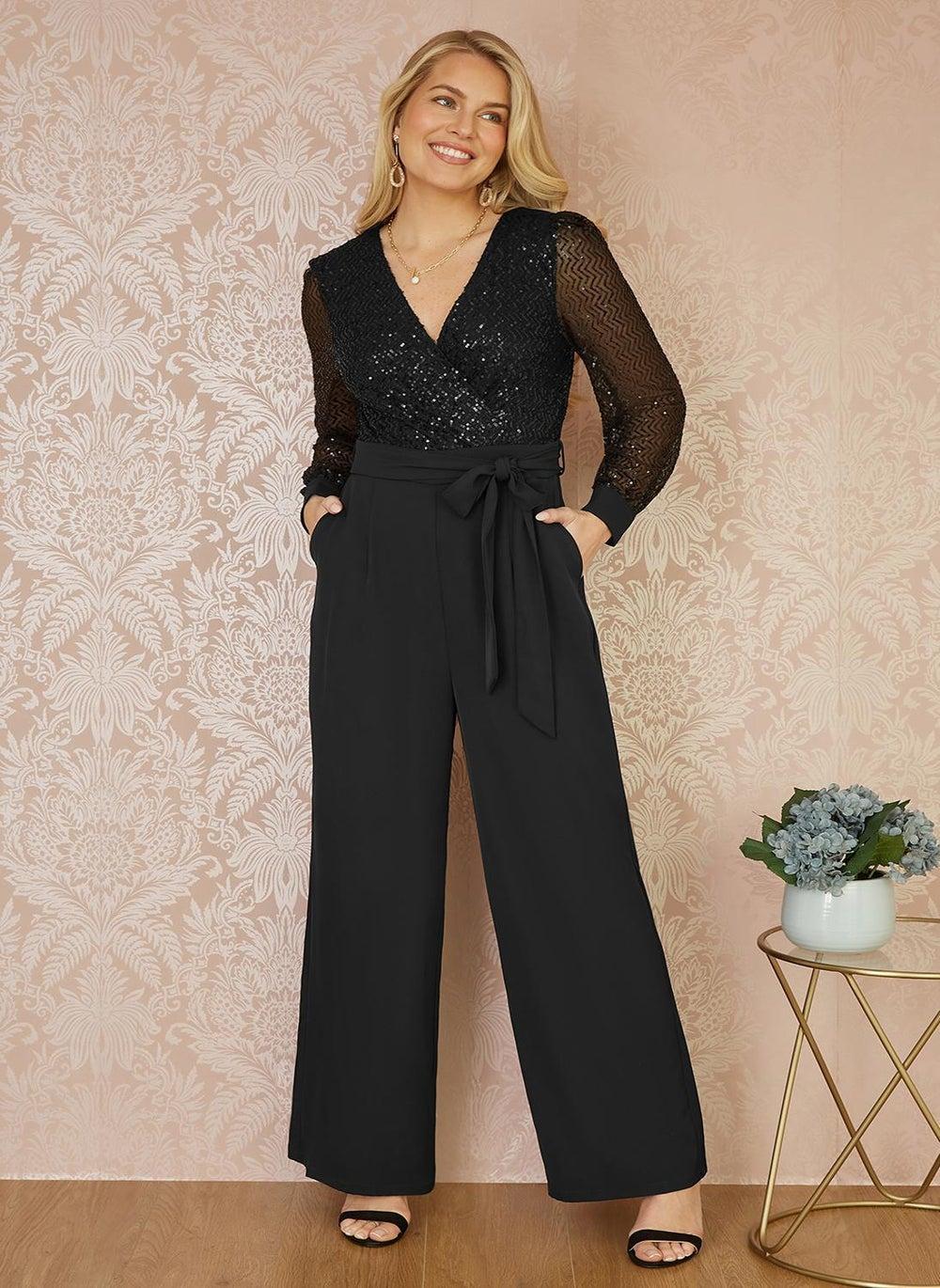 Sequin Wrap Over Long Sleeve Jumpsuit - Image 1