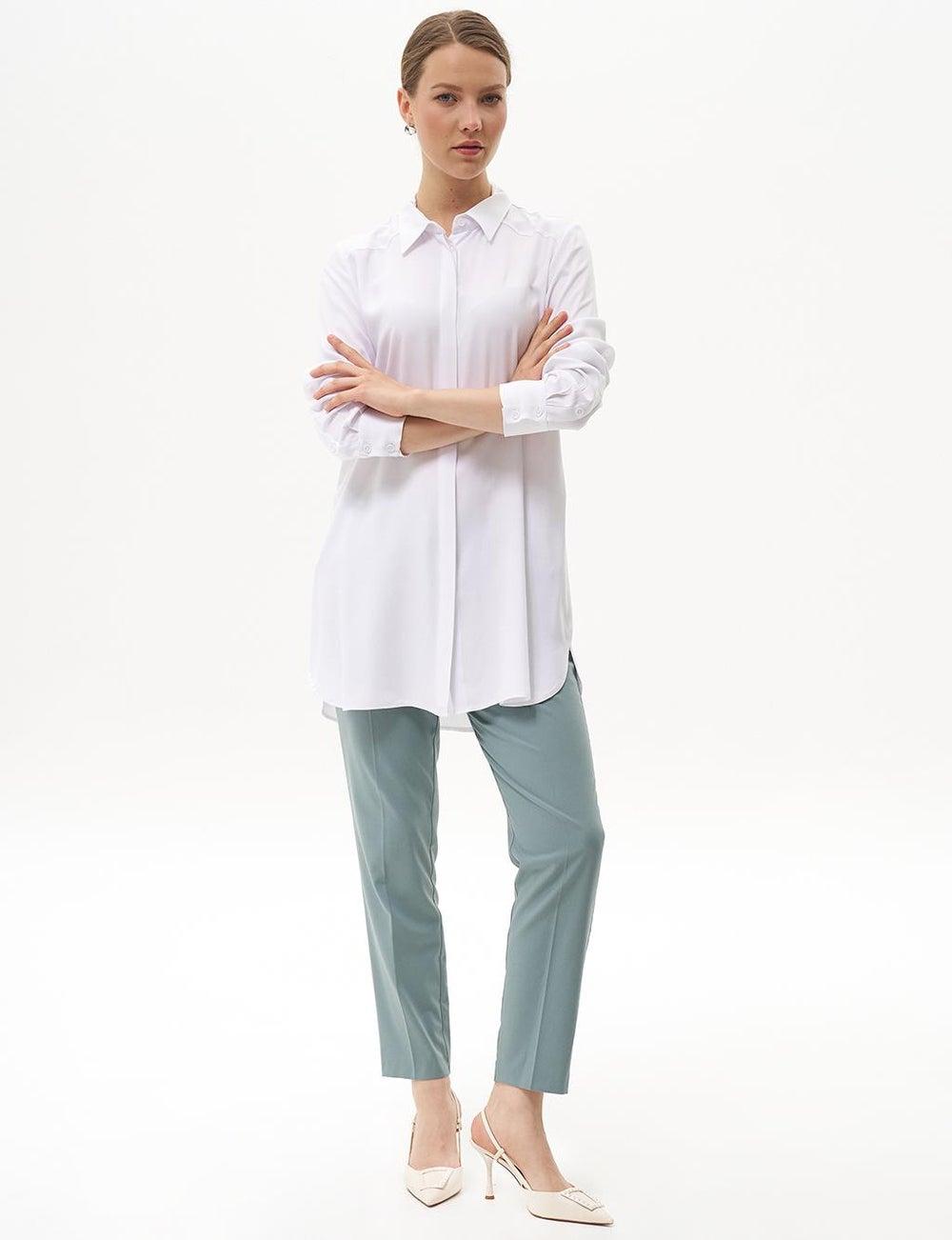 Optical White Concealed Placket Basic Tunic - Image 1