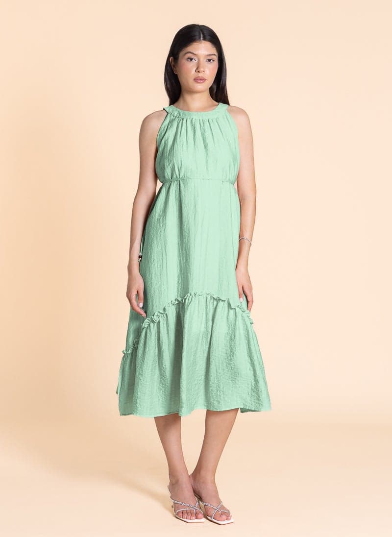 Ruffled Halter Midi Dress in Light Green - Image 1