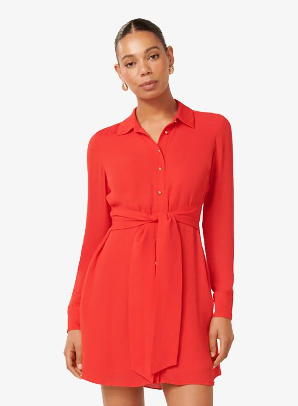 Sherri Tie Waist Red Shirt Dress - Image 1
