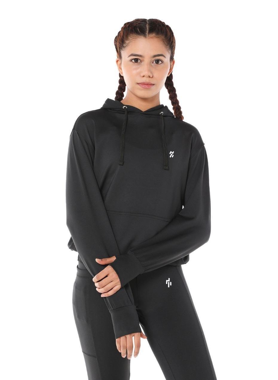 Women's Lightweight Black Training Hoodie with Thumbholes - Image 1