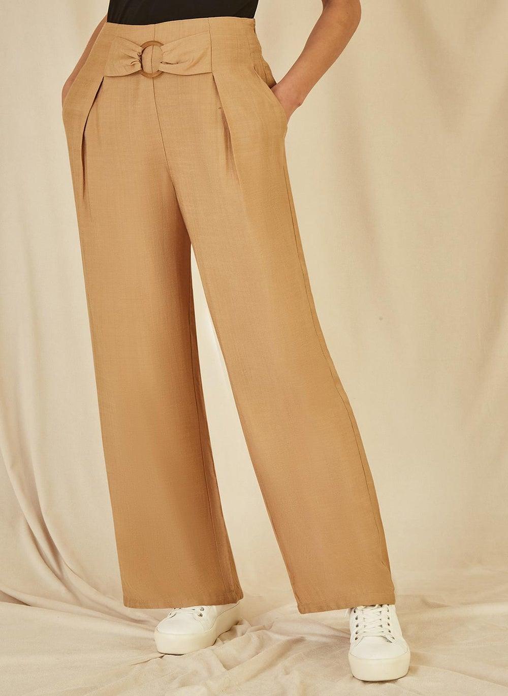 Wide Leg Trousers With Front Buckle Detail - Image 1