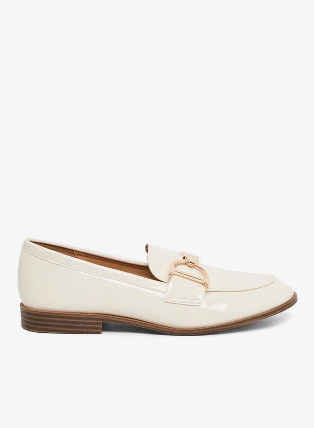 Styli Beige Patent Loafers with Buckle Accent - Image 1