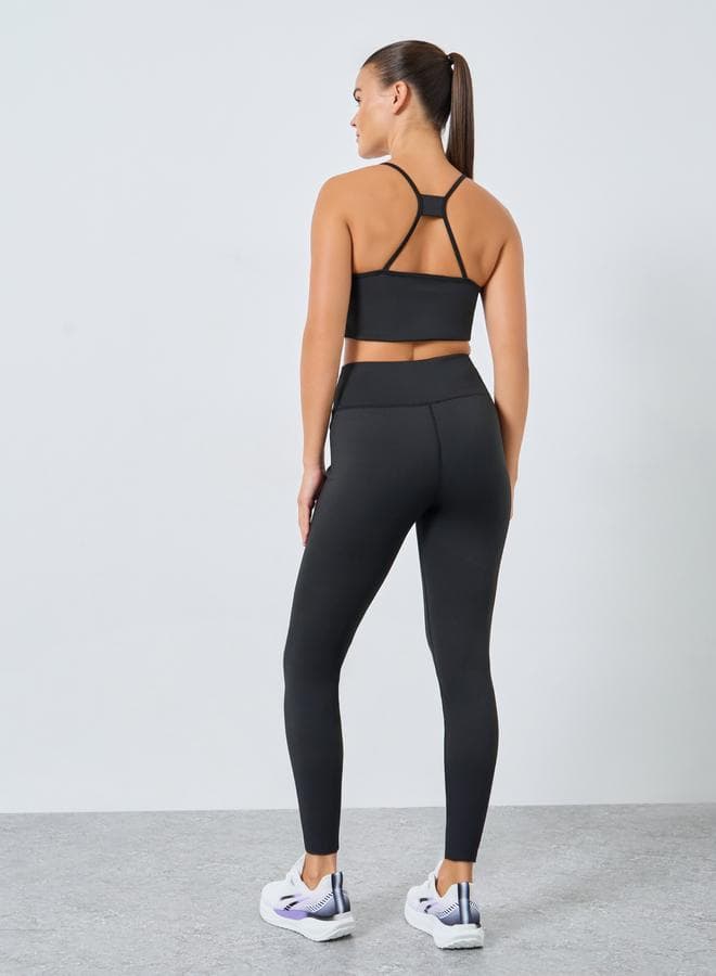 Stitch Detail Racerback Sports Bra and Leggings Set - Image 1