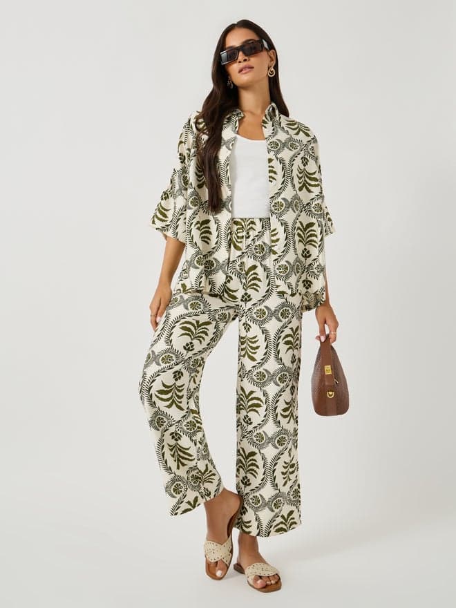 Styli All-Over Print Oversized Shirt & Wide Leg Pants Co-Ords - Image 1