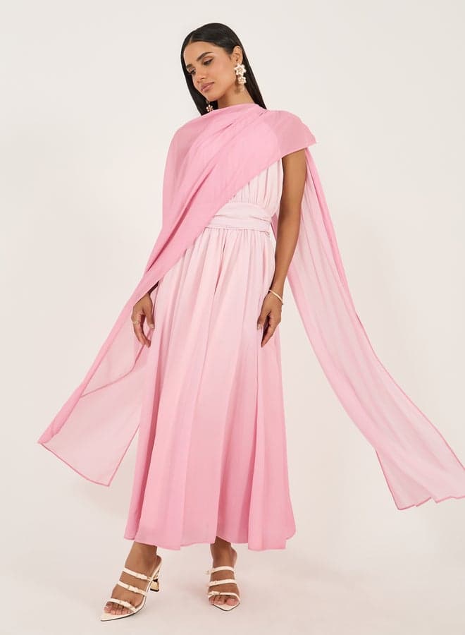 Light Pink Draped Chiffon Floor-Length Dress - Image 1