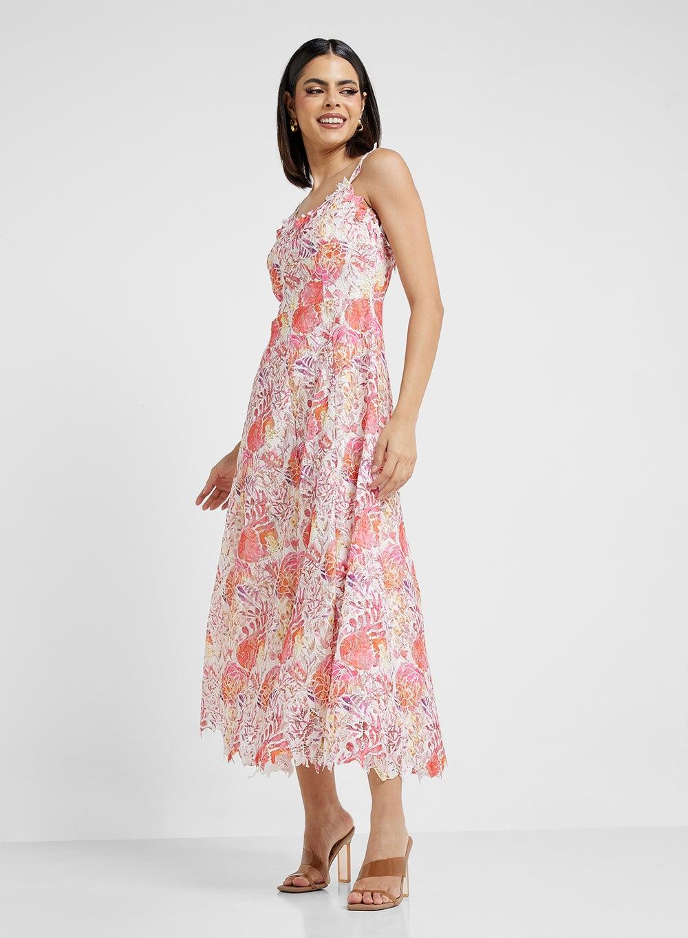 Floral Print Midi Dress with V-Neckline - Image 1