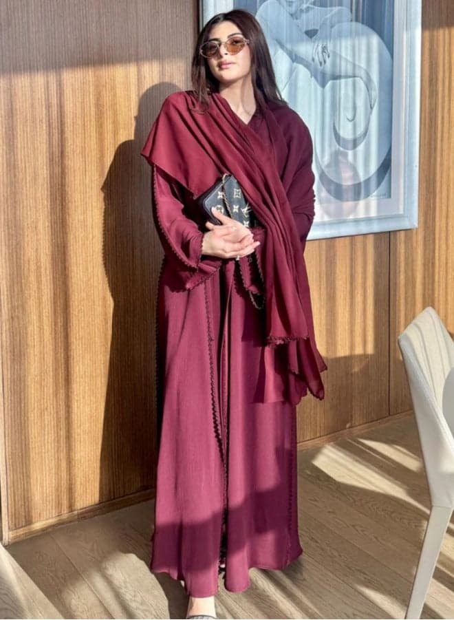 Lila Abaya Maroon with Crochet Beadwork - Image 1