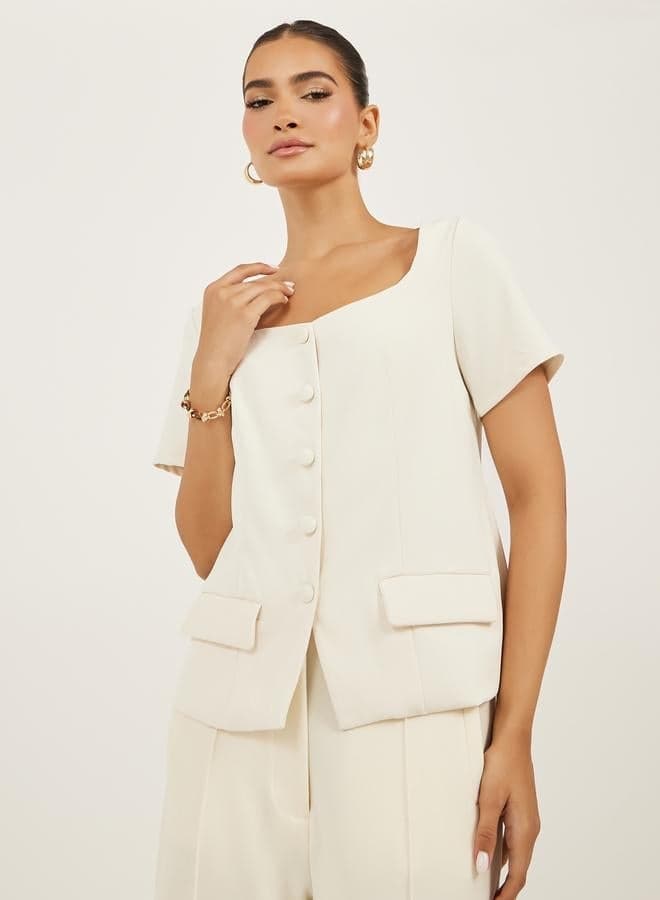 Styli Square Neck Tailored Top with Pocket Detail - Image 1