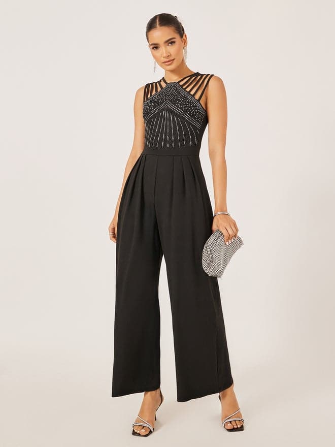 Embellished V Neck Wide Leg Jumpsuit - Image 1