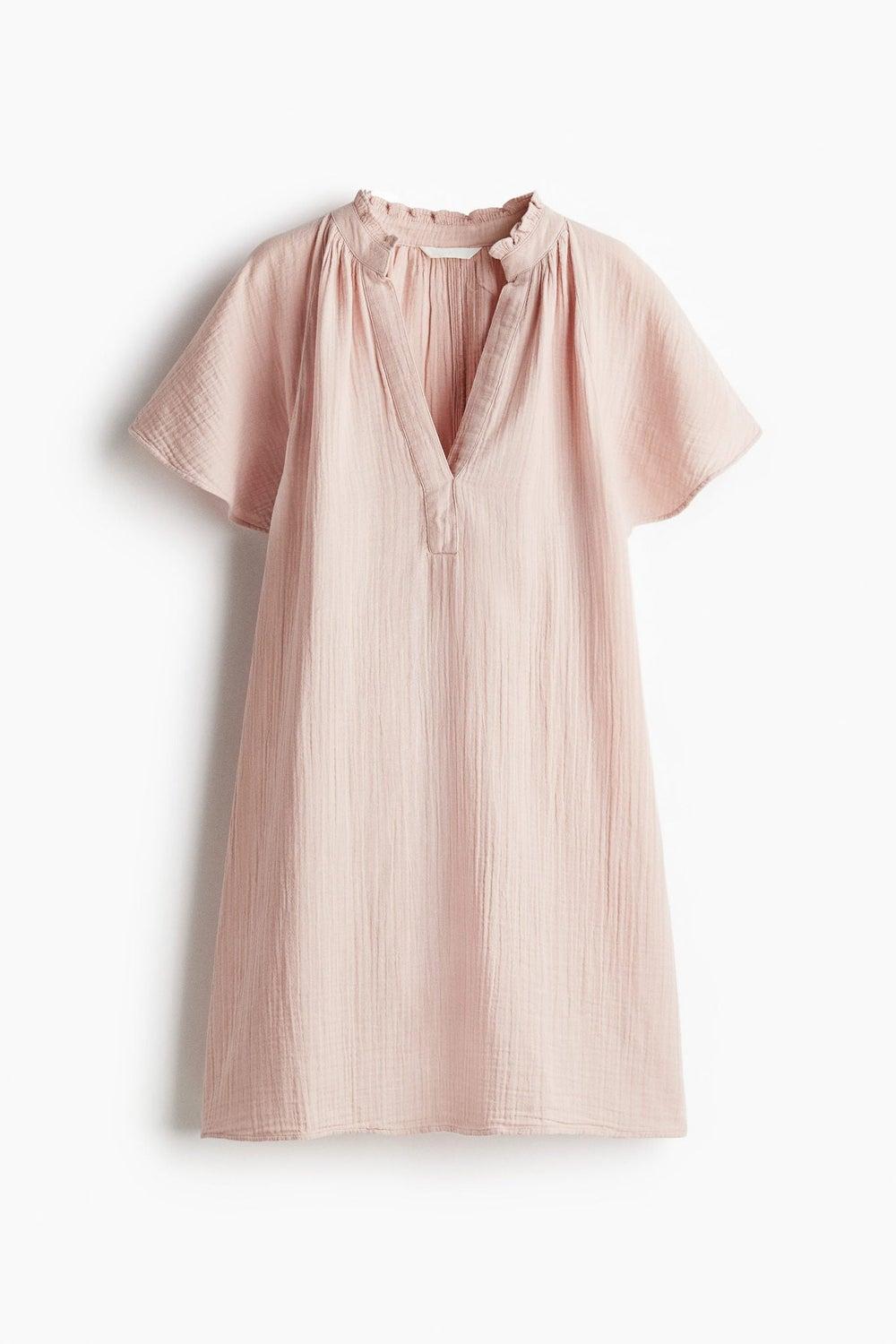 A-line Cotton Muslin Mini Dress with Butterfly Sleeves - Image 1