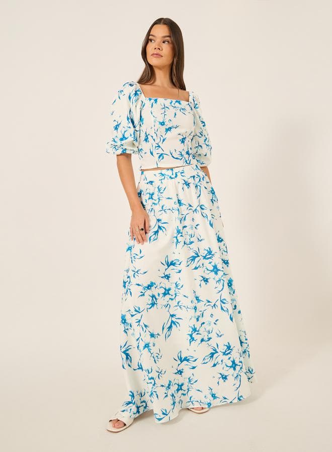 Styli All-Over Print Flared Maxi Skirt - Image 1
