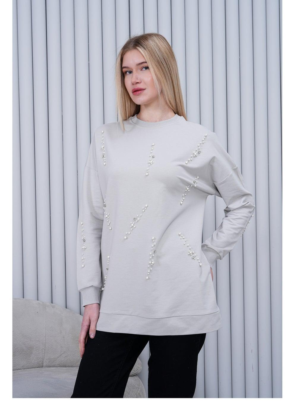 Pearl Embellished Relaxed Fit Sweatshirt - Image 1