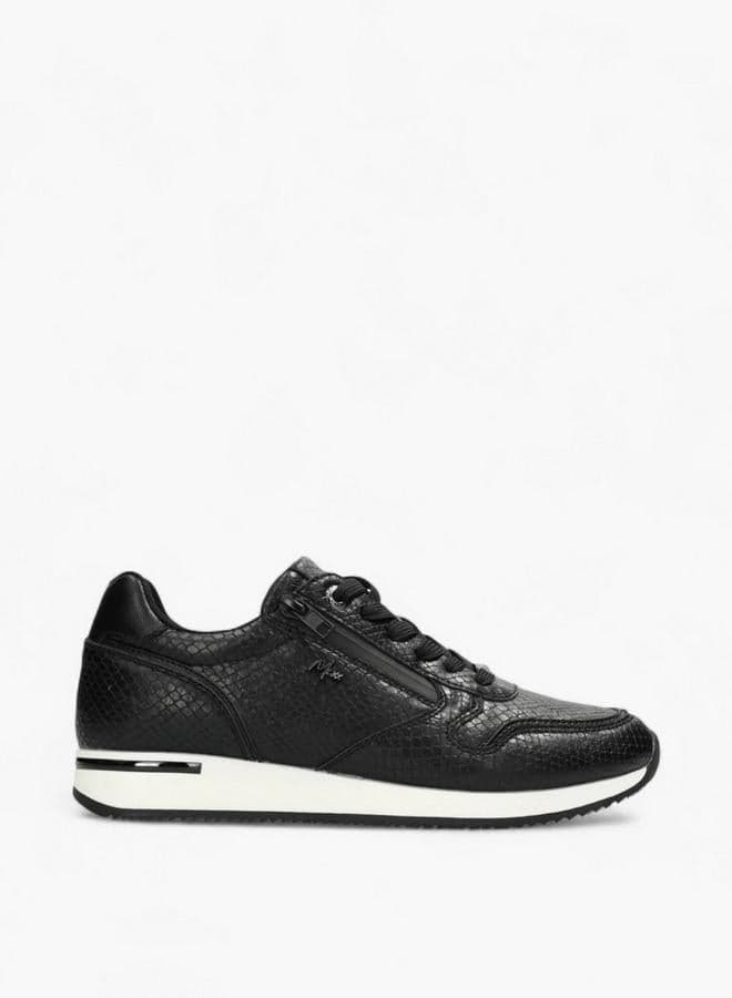 Textured Black and Gold Lace-Up Platform Sneakers - Image 1