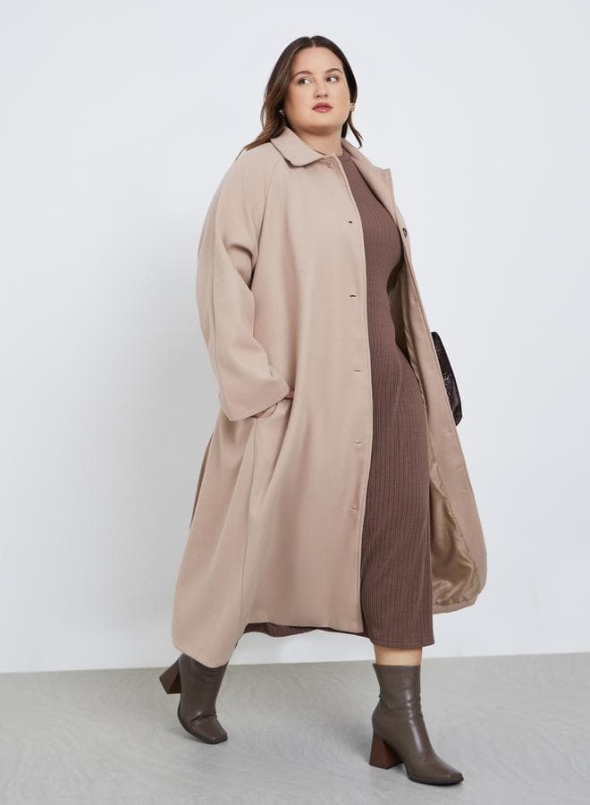 Styli Plus Size Oversized Belted Brown Coat Shacket - Image 1