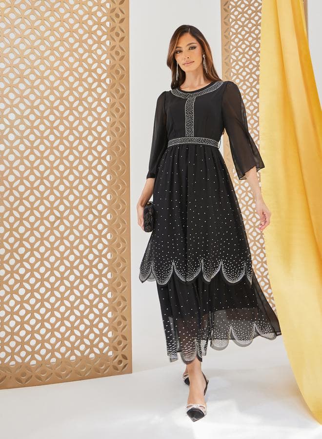 Embellished Black Chiffon Maxi Dress - Image 1