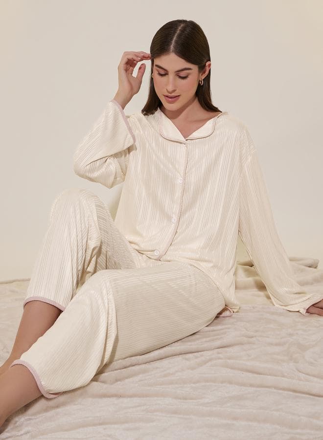Striped Long Sleeve Pyjama Set for Women - Image 1