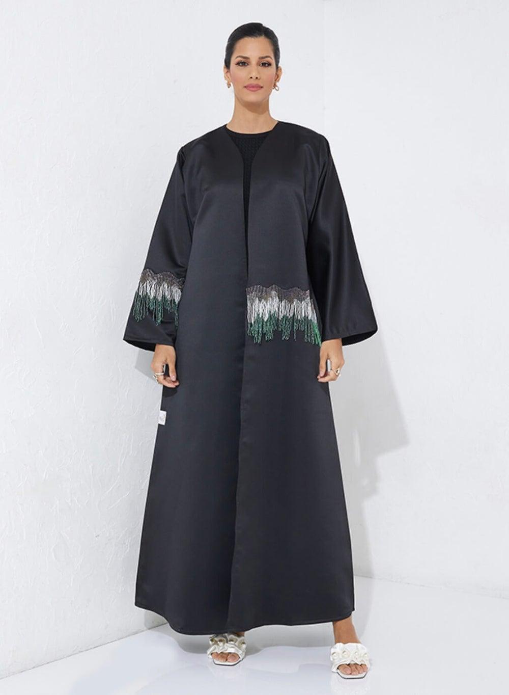 Weaving Green Embellished Abaya with Wide Sleeves - Image 1